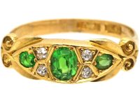 Edwardian 18ct Gold Three Stone Green Garnet & Diamond Ring