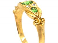 Edwardian 18ct Gold Three Stone Green Garnet & Diamond Ring