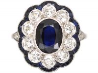 Early 20th Century Platinum Large Sapphire & Diamond Cluster Ring