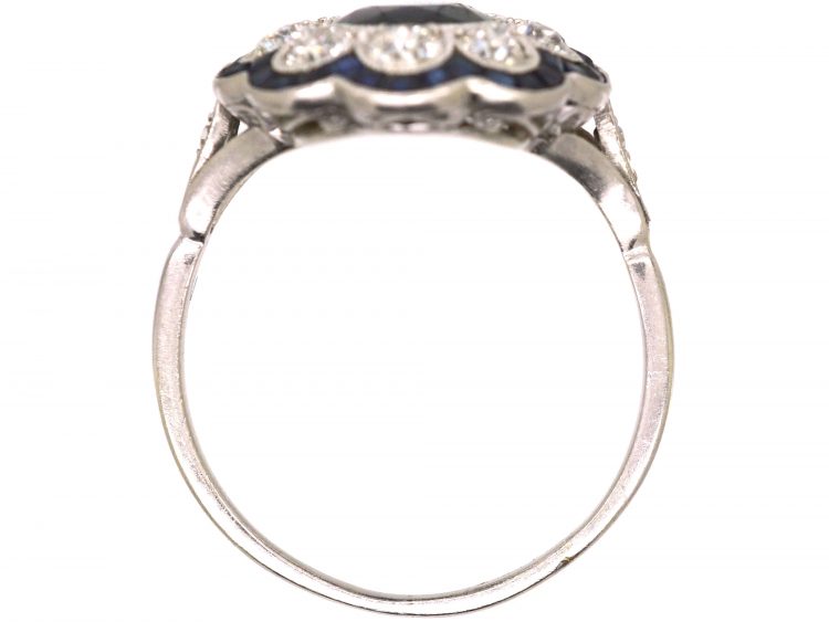 Early 20th Century Platinum Large Sapphire & Diamond Cluster Ring