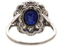Early 20th Century Platinum Large Sapphire & Diamond Cluster Ring