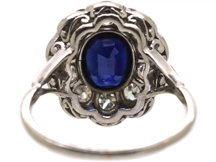 Early 20th Century Platinum Large Sapphire & Diamond Cluster Ring