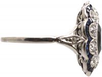 Early 20th Century Platinum Large Sapphire & Diamond Cluster Ring