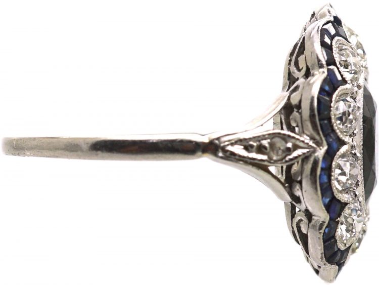 Early 20th Century Platinum Large Sapphire & Diamond Cluster Ring