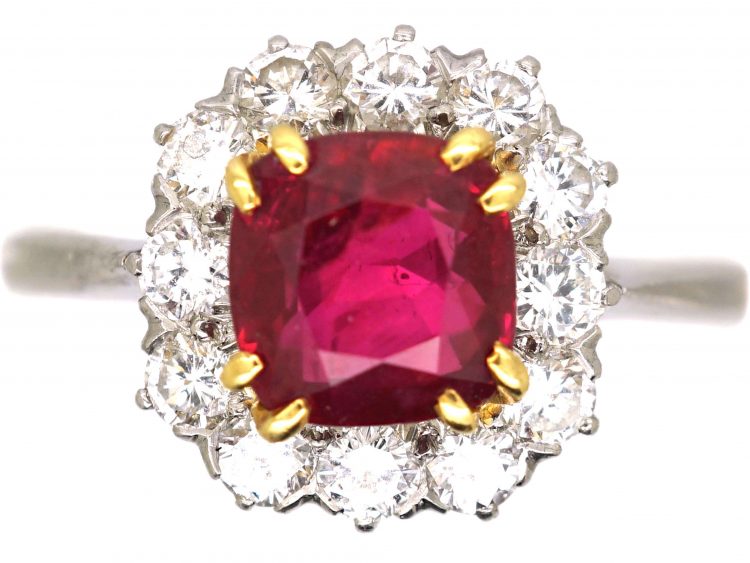 Millenium 18ct Gold, Burma Ruby & Diamond Cluster Ring