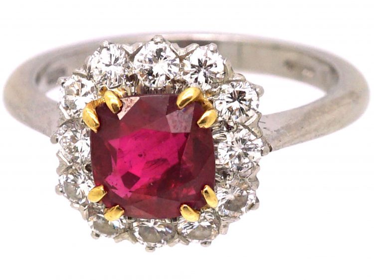 Millenium 18ct Gold, Burma Ruby & Diamond Cluster Ring