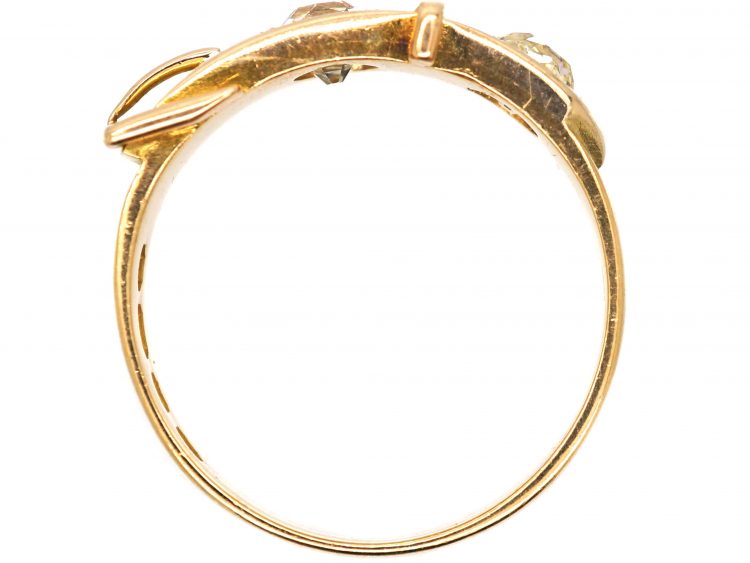 Edwardian 18ct Gold Buckle Ring set with Two Diamonds