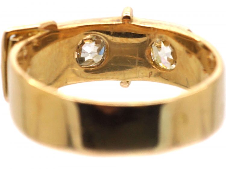 Edwardian 18ct Gold Buckle Ring set with Two Diamonds