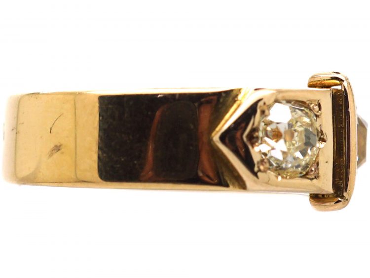 Edwardian 18ct Gold Buckle Ring set with Two Diamonds