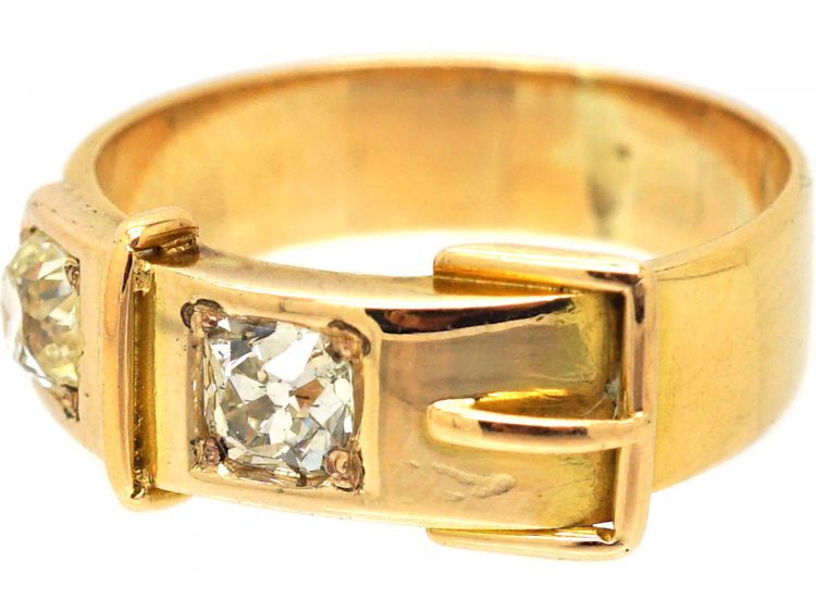 Edwardian 18ct Gold Buckle Ring set with Two Diamonds