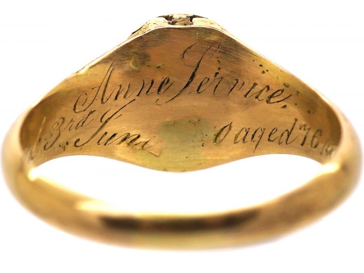 Early Victorian 15ct Gold Locket Ring with Enamel & Diamond Forget me Not