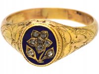 Early Victorian 15ct Gold Locket Ring with Enamel & Diamond Forget me Not