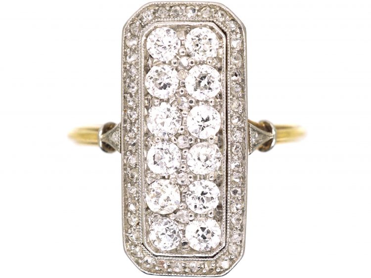 Art Deco 14ct Gold & Platinum Rectangular Ring set with Diamonds