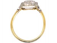 Art Deco 14ct Gold & Platinum Rectangular Ring set with Diamonds