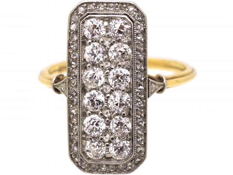 Art Deco 14ct Gold & Platinum Rectangular Ring set with Diamonds