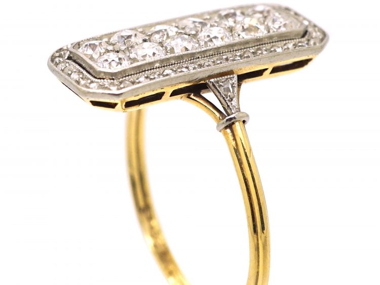 Art Deco 14ct Gold & Platinum Rectangular Ring set with Diamonds