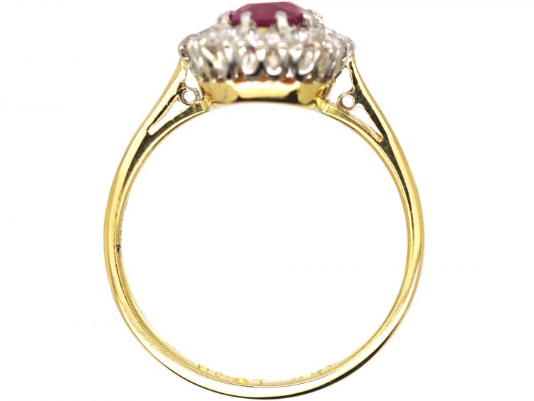 Mid 20th Century 18ct Gold & Platinum, Pink Sapphire & Diamond Cluster Ring