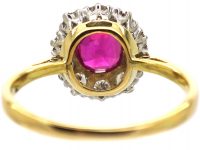 Mid 20th Century 18ct Gold & Platinum, Pink Sapphire & Diamond Cluster Ring