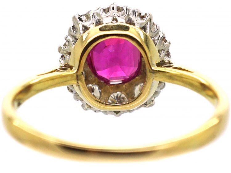 Mid 20th Century 18ct Gold & Platinum, Pink Sapphire & Diamond Cluster Ring