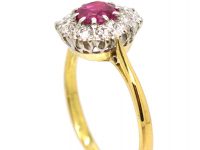 Mid 20th Century 18ct Gold & Platinum, Pink Sapphire & Diamond Cluster Ring