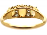 Edwardian 18ct Gold Three Stone Opal & Diamond Carved Half Hoop Ring