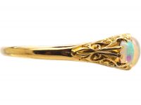 Edwardian 18ct Gold Three Stone Opal & Diamond Carved Half Hoop Ring