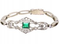 Art Deco 18ct White Gold, Emerald & Diamond Bracelet