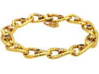 Early 20th Century French 18ct Gold Hammered Bracelet set with Sapphires & Diamonds