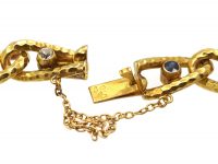 Early 20th Century French 18ct Gold Hammered Bracelet set with Sapphires & Diamonds