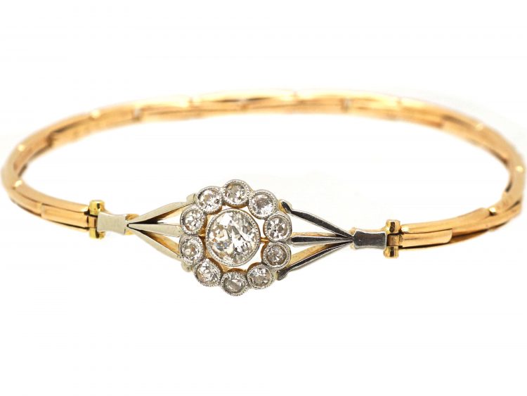 Edwardian 15ct Gold & Platinum Diamond Daisy Cluster Bracelet
