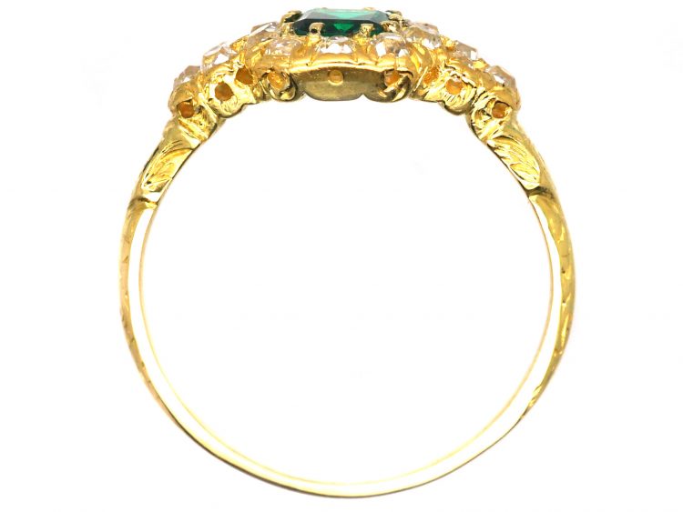 Early Victorian 18ct Gold Cluster Ring set with an Emerald & Diamonds
