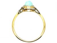 Edwardian 18ct Gold & Platinum Ring set with a Cabochon Opal with Diamond Shoulders