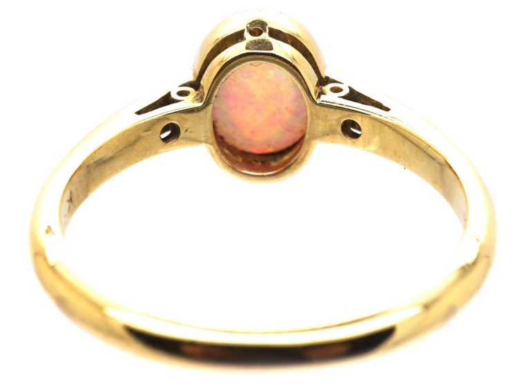 Edwardian 18ct Gold & Platinum Ring set with a Cabochon Opal with Diamond Shoulders