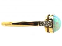 Edwardian 18ct Gold & Platinum Ring set with a Cabochon Opal with Diamond Shoulders