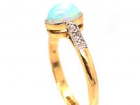 Edwardian 18ct Gold & Platinum Ring set with a Cabochon Opal with Diamond Shoulders