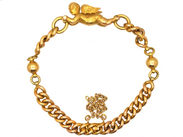 French 19th Century 18ct Gold Bracelet with Winged Cherub
