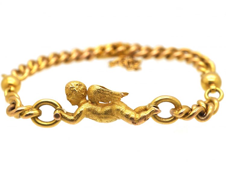 French 19th Century 18ct Gold Bracelet with Winged Cherub