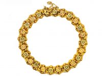 French Early 20th Century 18ct Three Colour Gold Flower Motif Curb Bracelet French Early 20th Century 18ct Three Colour Gold Flower Motif Curb Bracelet
