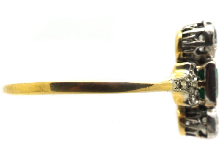 Edwardian 18ct Gold & Platinum, Square Cut Emerald & Diamond Ring