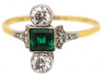 Edwardian 18ct Gold & Platinum, Square Cut Emerald & Diamond Ring