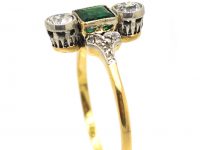 Edwardian 18ct Gold & Platinum, Square Cut Emerald & Diamond Ring