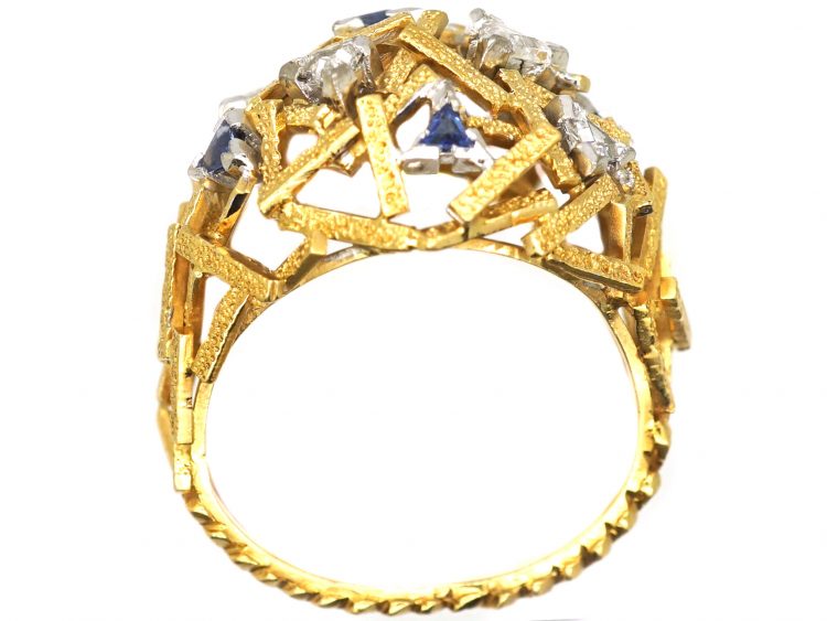18ct Gold Modernist Ring by Gillian Packard set with Diamonds & Sapphires