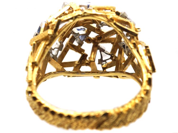 18ct Gold Modernist Ring by Gillian Packard set with Diamonds & Sapphires