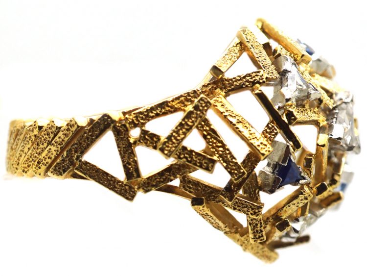 18ct Gold Modernist Ring by Gillian Packard set with Diamonds & Sapphires