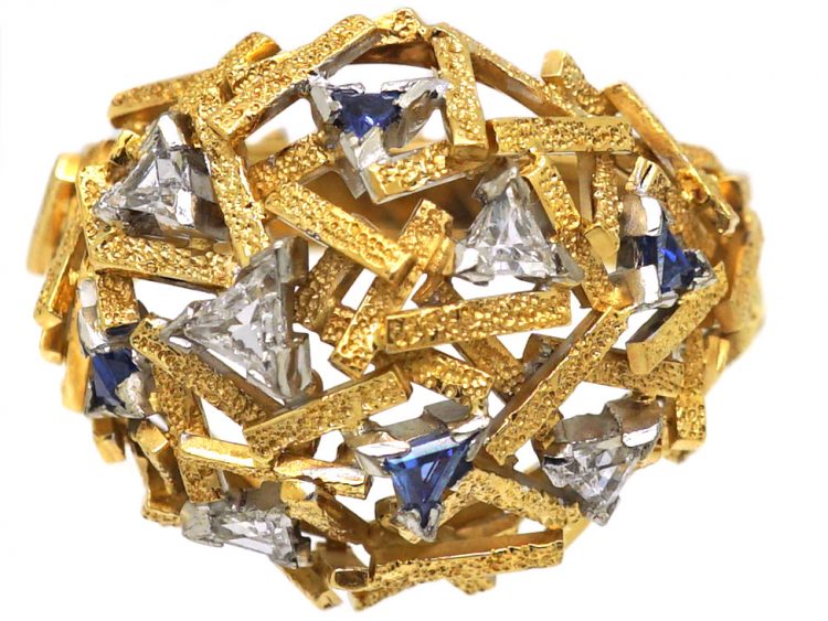 18ct Gold Modernist Ring by Gillian Packard set with Diamonds & Sapphires