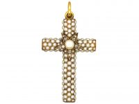 Victorian 18ct Gold Cross with a Star in the Centre set with Natural Split Pearls & Rose Diamonds