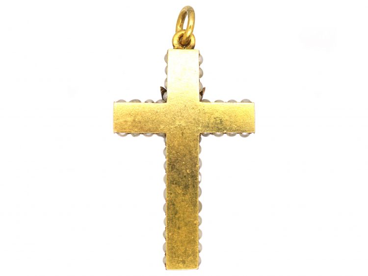 Victorian 18ct Gold Cross with a Star in the Centre set with Natural Split Pearls & Rose Diamonds