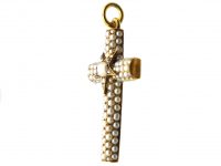 Victorian 18ct Gold Cross with a Star in the Centre set with Natural Split Pearls & Rose Diamonds
