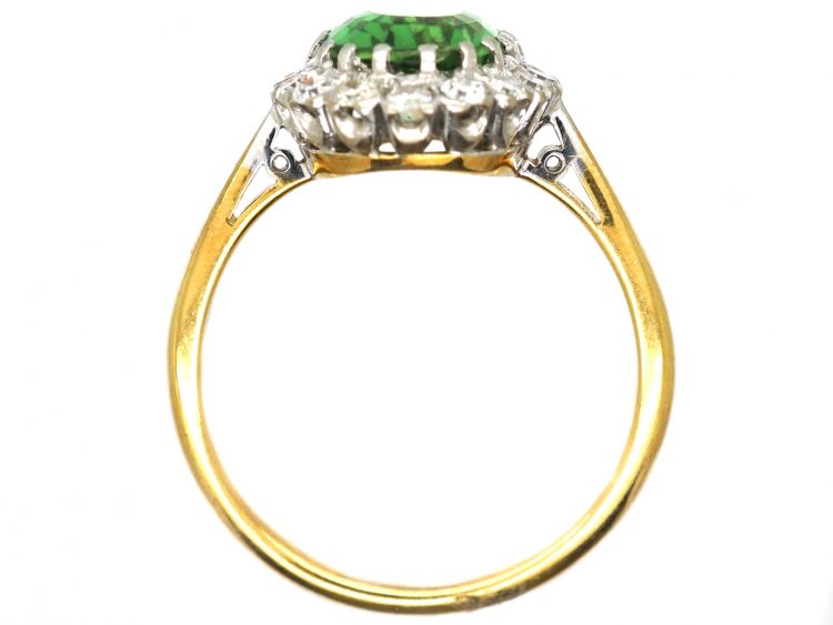 18ct Gold & Platinum 18ct Gold Cluster Ring set with a Mint Green Tourmaline & Diamonds by Charles Green & Sons
