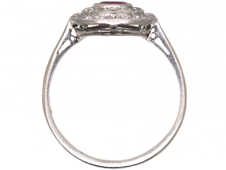 Edwardian 18ct White Gold, Ruby & Diamond Oval Cluster Ring